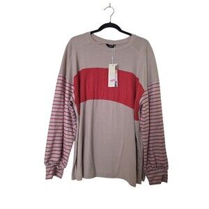 DOKOTOO WOMEN'S LONG SLEEVE TOP SIZE XL BROWN STRIPED CREW NECK PREPPY
